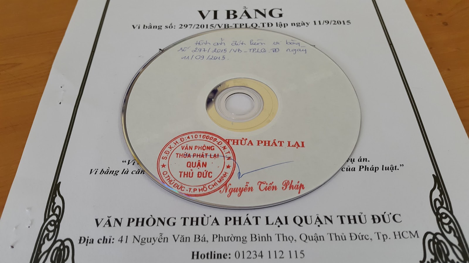 Hình ảnh văn bản vi bằng cùng tài liệu kèm theo