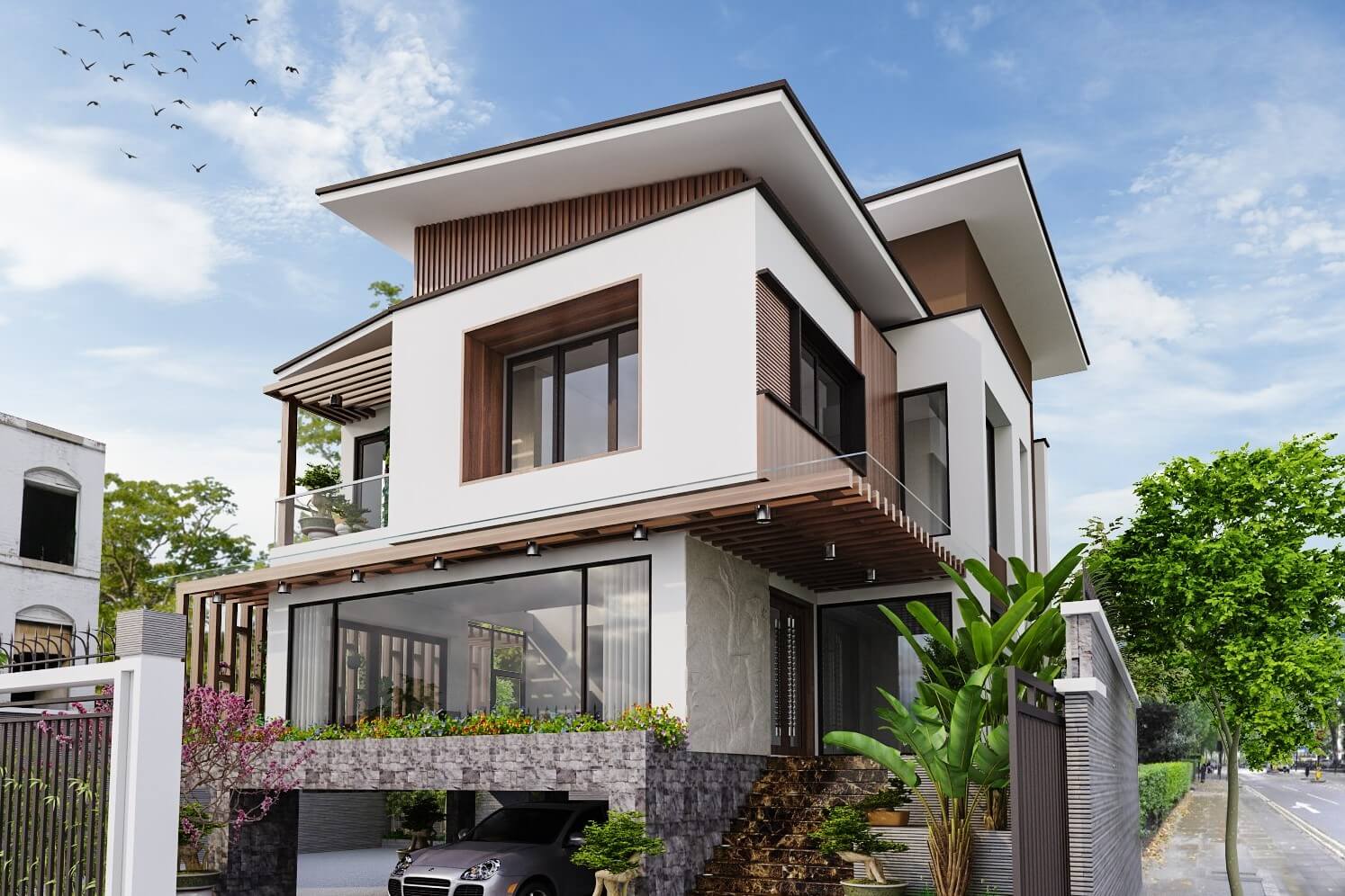 Phối cảnh mặt tiền ngôi nhà hướng Đông Nam